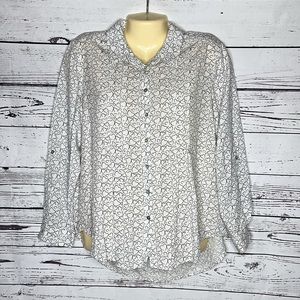 Jane and Delancey Size L White & Black Heart Print Rayon Button Down Shirt Top